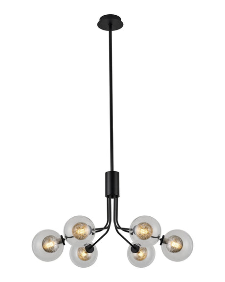 Rix Fixed Pendant, 6 Light G9, Satin Black/Clear With Inner Black Glass Shade
