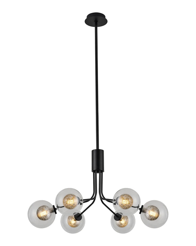 Rix Fixed Pendant, 6 Light G9, Satin Black/Clear With Inner Black Glass Shade