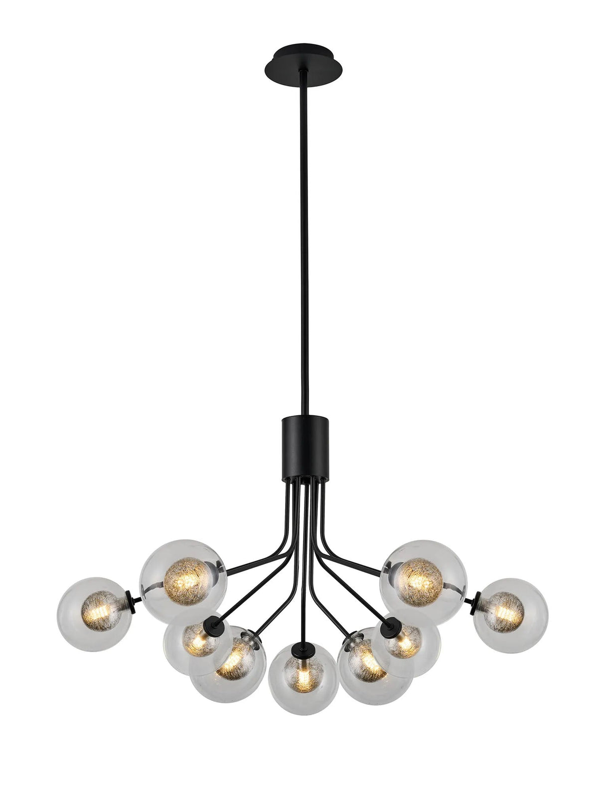 Rix Fixed Pendant, 6 + 3 Light G9, Satin Black/Clear With Inner Black Glass Shade