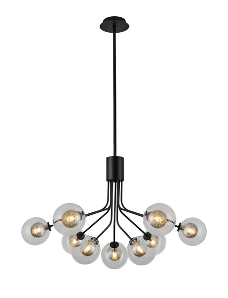 Rix Fixed Pendant, 6 + 3 Light G9, Satin Black/Clear With Inner Black Glass Shade