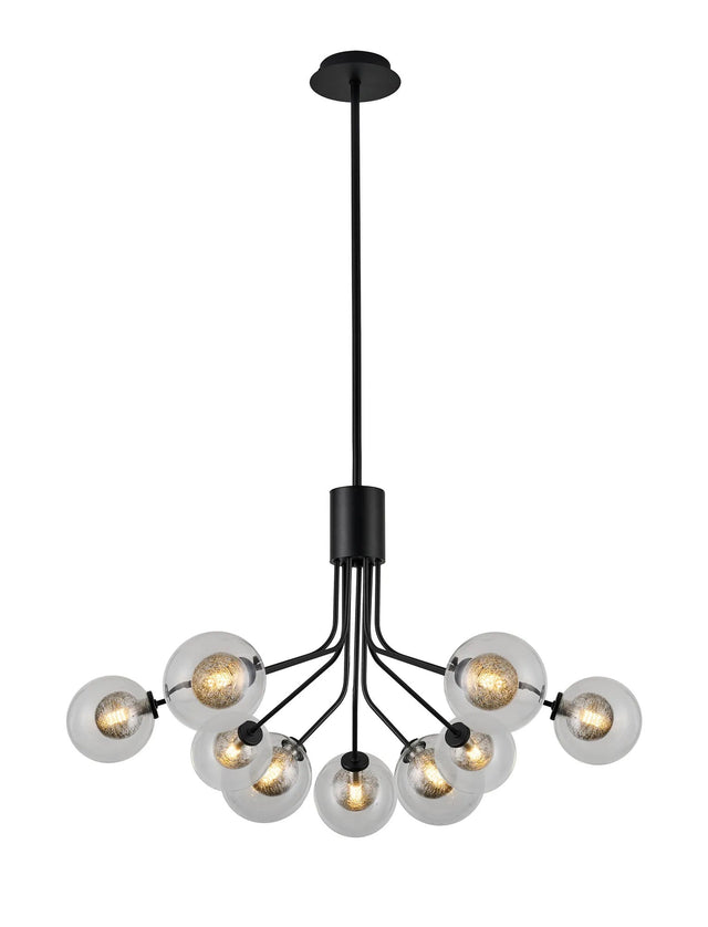Rix Fixed Pendant, 6 + 3 Light G9, Satin Black/Clear With Inner Black Glass Shade