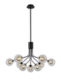 Rix Fixed Pendant, 6 + 3 Light G9, Satin Black/Clear With Inner Black Glass Shade