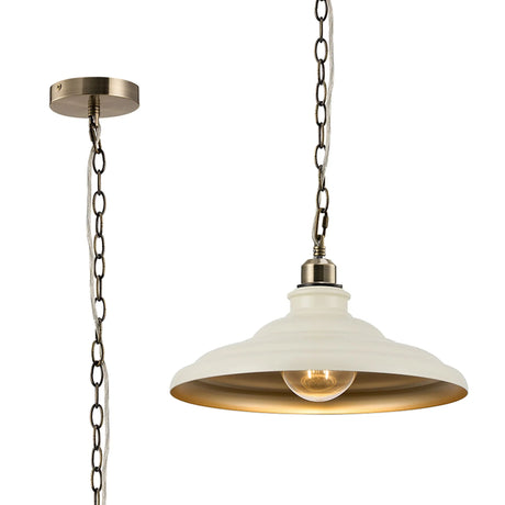 Roberge 35cm 1 Light Pendant, Round Tiered Metal Shade, Antique Brass/Beige/Gold