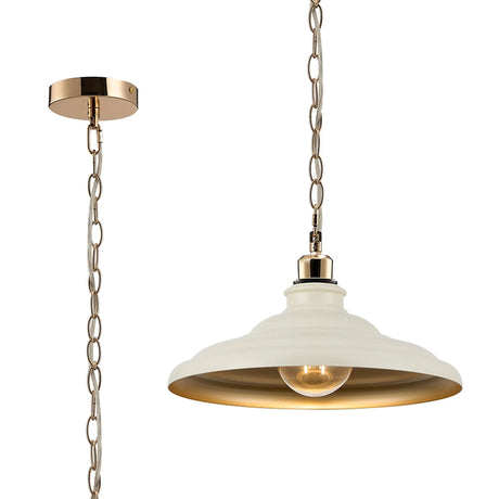 Roberge 35cm 1 Light Pendant, Round Tiered Metal Shade, French Gold/Beige/Gold
