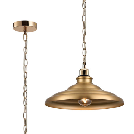Roberge 35cm 1 Light Pendant, Round Tiered Metal Shade, French Gold/Brass/Gold