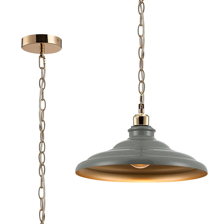 Roberge 35cm 1 Light Pendant, Round Tiered Metal Shade, French Gold/Polished Grey/Gold