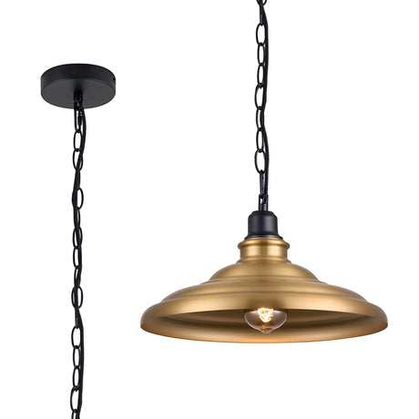 Roberge 35cm 1 Light Pendant, Round Tiered Metal Shade, Matt Black/Brass/Gold