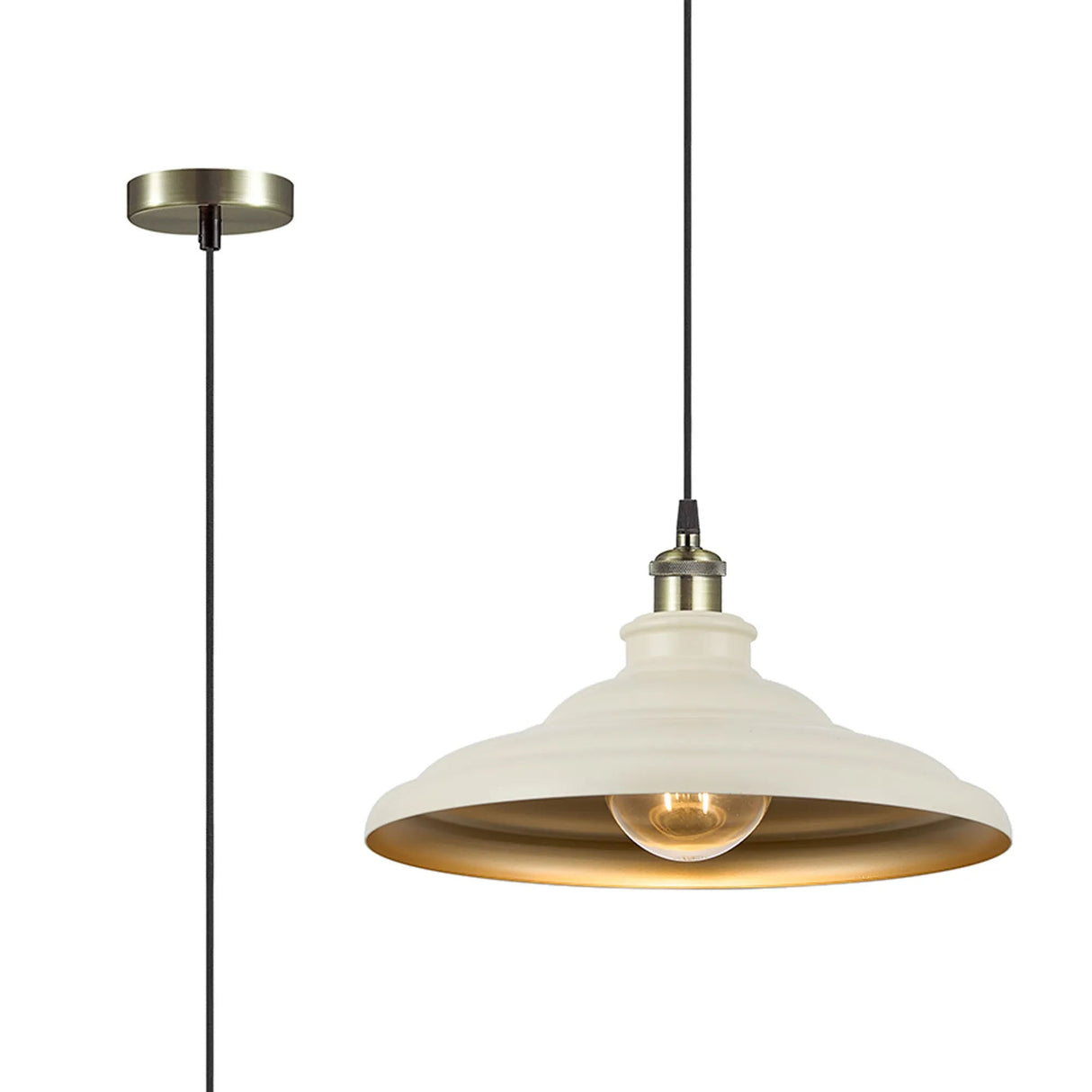 Roberge 35cm 1 Light Knurled Pendant, Round Tiered Metal Shade, Antique Brass/Black/Beige/Gold