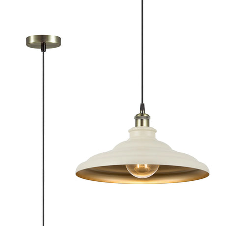 Roberge 35cm 1 Light Knurled Pendant, Round Tiered Metal Shade, Antique Brass/Black/Beige/Gold