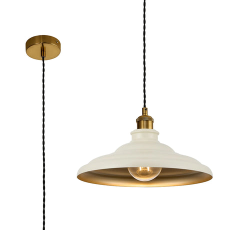 Roberge 35cm 1 Light Knurled Pendant, Round Tiered Metal Shade, Gilt Bronze/Black/Beige/Gold