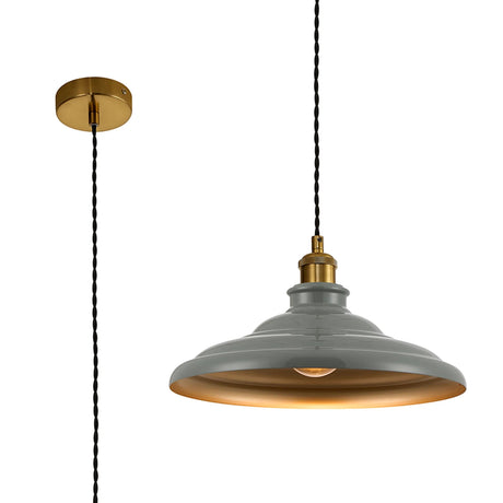Roberge 35cm 1 Light Knurled Pendant, Round Tiered Metal Shade, Gilt Bronze/Black/Polished Grey/Gold