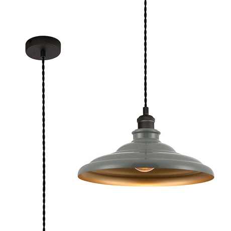 Roberge 35cm 1 Light Knurled Pendant, Round Tiered Metal Shade, Pewter/Dark Grey/Polished Grey/Gold