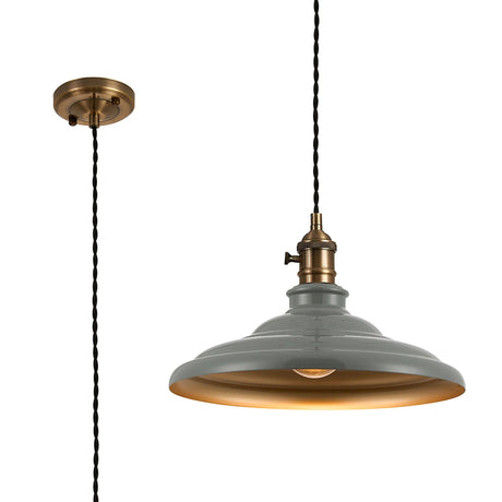 Roberge 35cm 1 Light Braided Pendant, Round Tiered Metal Shade, Antique Brass/Black/Polished Grey/Gold