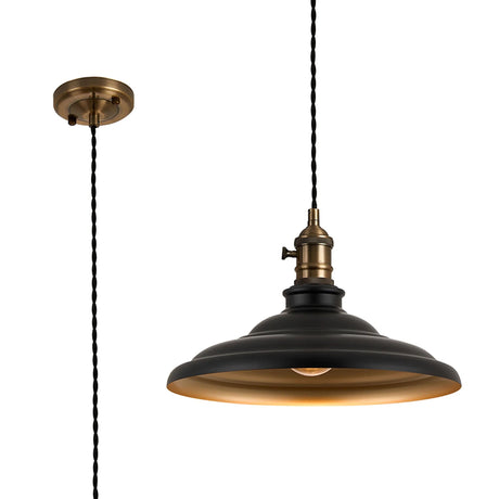 Roberge 35cm 1 Light Braided Pendant, Round Tiered Metal Shade, Antique Brass/Black/Matt Black/Gold
