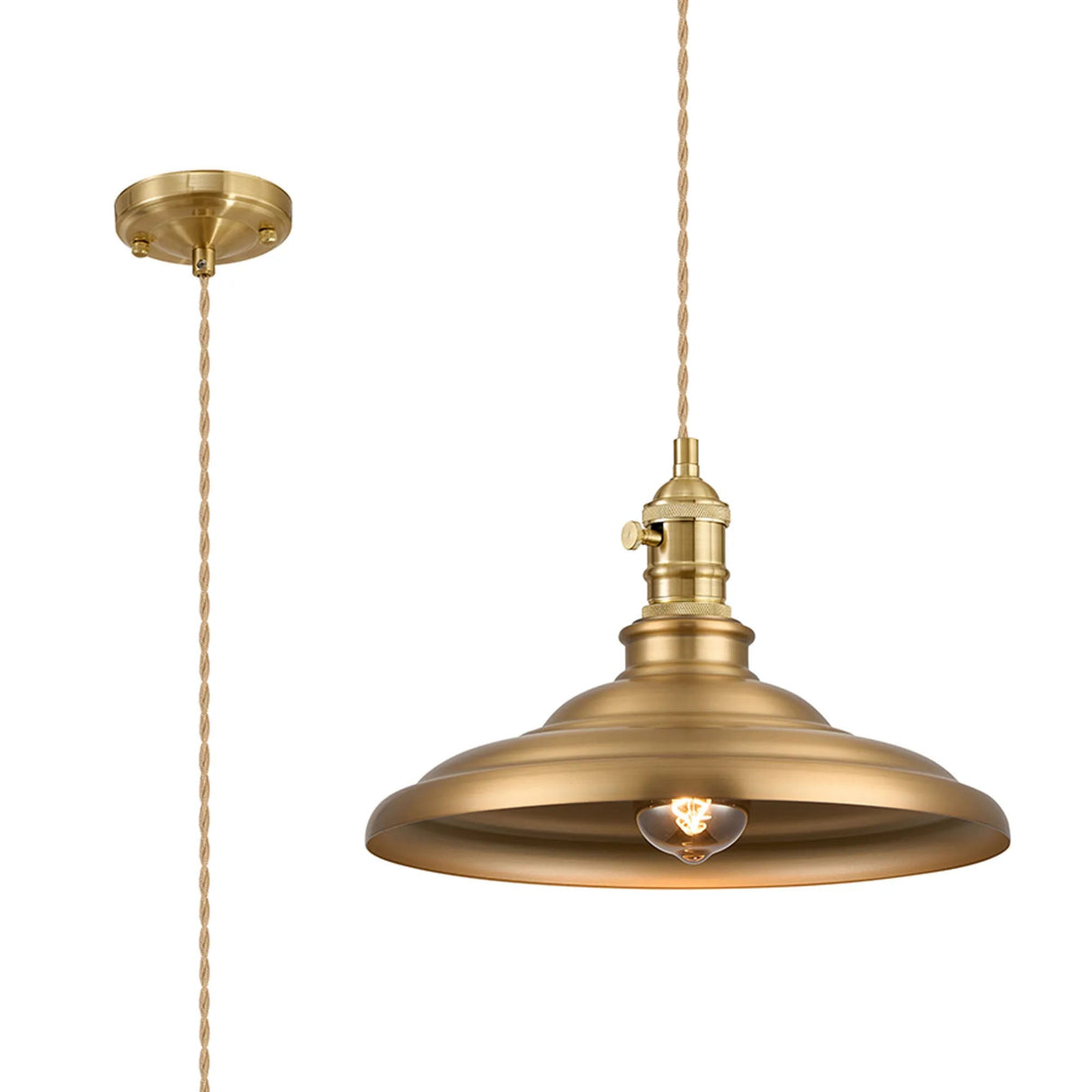 Roberge 35cm 1 Light Braided Pendant, Round Tiered Metal Shade, Brass/Pale Gold/Brass/Gold