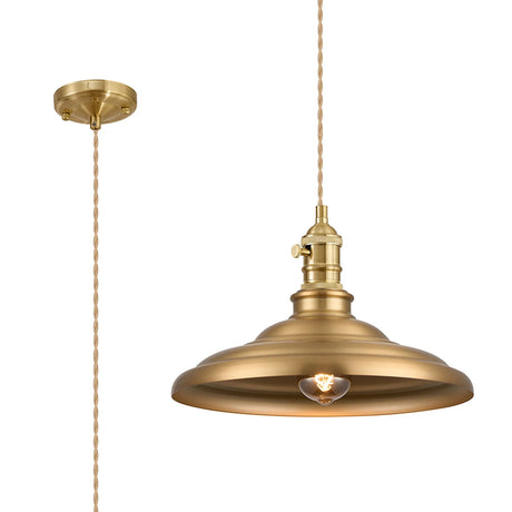 Roberge 35cm 1 Light Braided Pendant, Round Tiered Metal Shade, Brass/Pale Gold/Brass/Gold