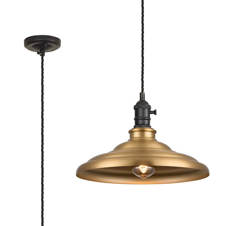 Roberge 35cm 1 Light Braided Pendant, Round Tiered Metal Shade, Satin Black/Black/Brass/Gold