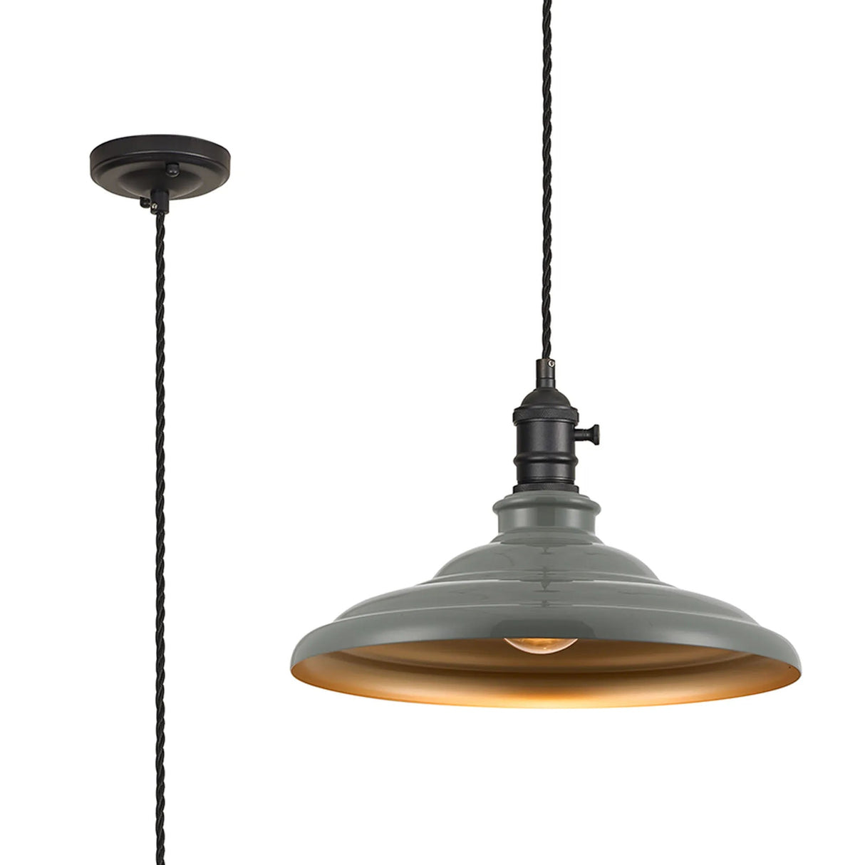 Roberge 35cm 1 Light Braided Pendant, Round Tiered Metal Shade, Satin Black/Black/Polished Grey/Gold