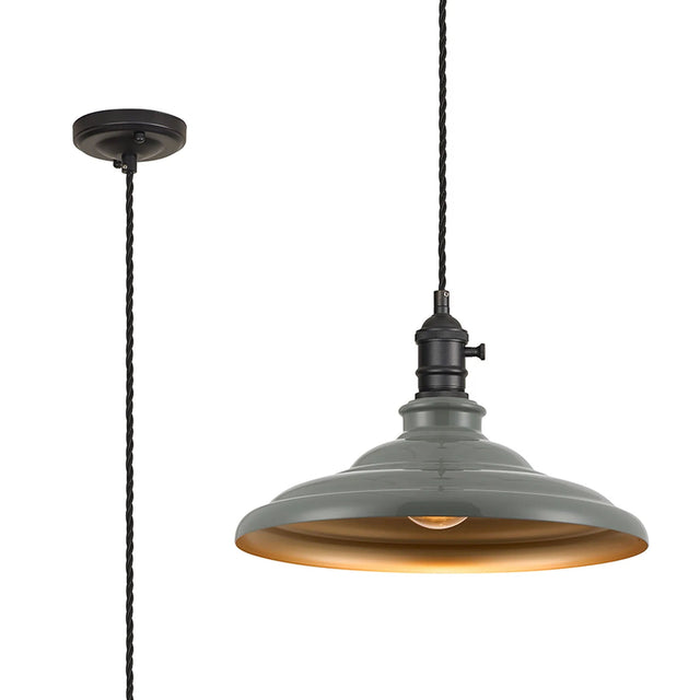 Roberge 35cm 1 Light Braided Pendant, Round Tiered Metal Shade, Satin Black/Black/Polished Grey/Gold