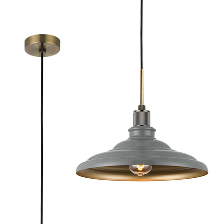 Roberge 35cm Knurled Single Pendant With Two-Tone Shade, 1 x E27, Antique Brass/Polished Grey/Gold
