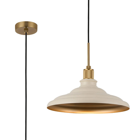 Roberge 35cm Knurled Single Pendant With Two-Tone Shade, 1 x E27, Brass/Beige/Gold