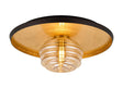 Rooks 36cm Flush Ceiling/Wall Light, 1 Light G9, Gold Leaf/Coffee/Amber Rippled Glass Shade