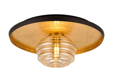 Rooks 36cm Flush Ceiling/Wall Light, 1 Light G9, Gold Leaf/Coffee/Amber Rippled Glass Shade