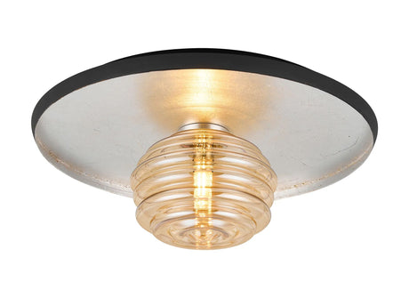 Rooks 36cm Flush Ceiling/Wall Light, 1 Light G9, Silver Leaf/Anthracite/Amber Rippled Glass Shade
