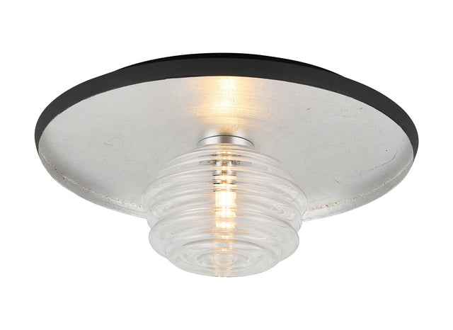 Rooks 36cm Flush Ceiling/Wall Light, 1 Light G9, Gold Leaf/Coffee/Clear Rippled Glass Shade