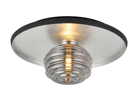 Rooks 36cm Flush Ceiling/Wall Light, 1 Light G9, Gold Leaf/Coffee/Smoke Rippled Glass Shade
