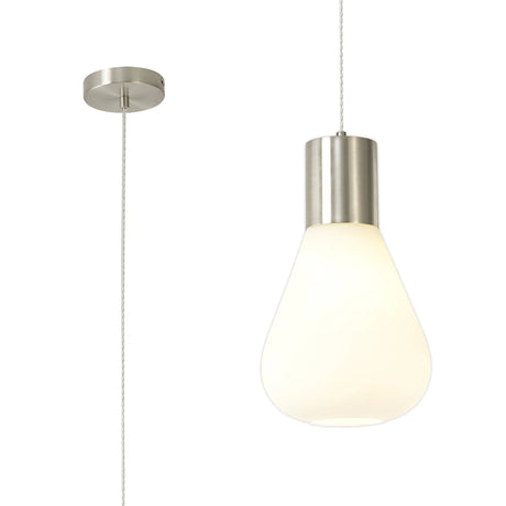 Rowell Narrow Pendant, 1 x E27, Satin Nickel/Opal Glass & Clear Twisted Cable