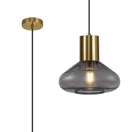 Rowell Wide Pendant, 1 x E27, Aged Brass/Inky Black Glass