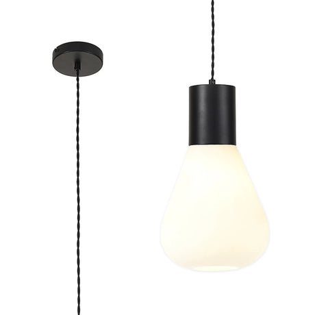 Rowell Narrow Pendant, 1 x E27, Satin Black/Opal Glass