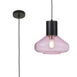 Rowell Wide Pendant, 1 x E27, Satin Black/Pink Glass