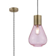 Rowell Narrow Pendant, 1 x E27, Antique Brass/Pink Glass
