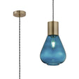 Rowell Narrow Pendant, 1 x E27, Antique Brass/Teal Blue Glass