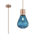 Rowell Narrow Pendant, 1 x E27, Antique Copper/Teal Blue Glass