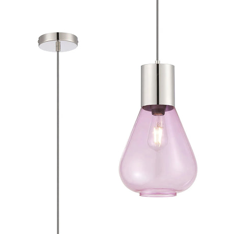 Rowell Pendant With Narrow Glass, 1 x E27, Polished Nickel/Lilac/Dark Grey Braided Cable