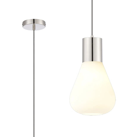 Rowell Pendant With Narrow Glass, 1 x E27, Polished Nickel/Opal/Dark Grey Braided Cable