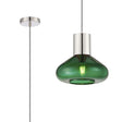 Rowell Pendant With Wide Glass, 1 x E27, Polished Nickel/Bottle Green/Dark Grey Braided Cable