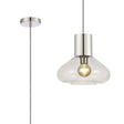 Rowell Pendant With Wide Glass, 1 x E27, Polished Nickel/Clear/Dark Grey Braided Cable