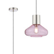 Rowell Pendant With Wide Glass, 1 x E27, Polished Nickel/Pink/Dark Grey Braided Cable