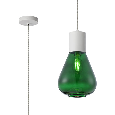 Rowell Pendant With Narrow Glass, 1 x E27, Satin White/Bottle Green/Clear Twisted Cable