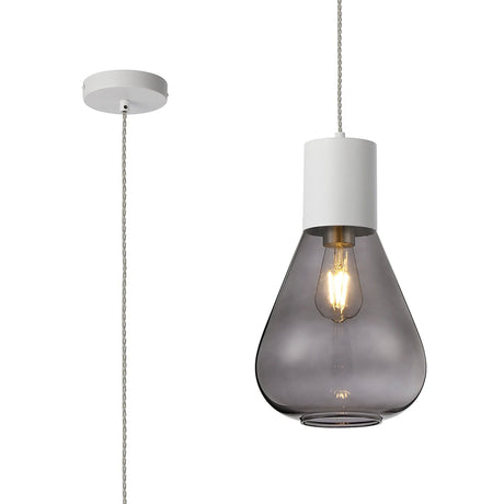 Rowell Pendant With Narrow Glass, 1 x E27, Satin White/Inky Black/Clear Twisted Cable