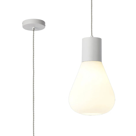 Rowell Pendant With Narrow Glass, 1 x E27, Satin White/Opal/Clear Twisted Cable