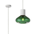 Rowell Pendant With Wide Glass, 1 x E27, Satin White/Bottle Green/Clear Twisted Cable