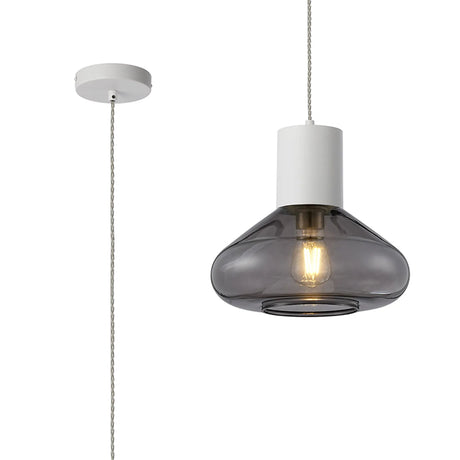 Rowell Pendant With Wide Glass, 1 x E27, Satin White/Inky Black/Clear Twisted Cable
