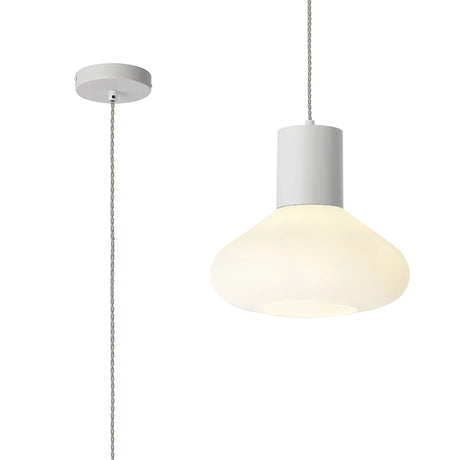 Rowell Pendant With Wide Glass, 1 x E27, Satin White/Opal/Clear Twisted Cable