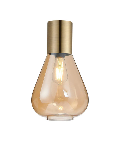 Rowell Ceiling Light With Narrow Glass, 1 x E27, Antique Brass/Amber