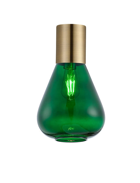 Rowell Ceiling Light With Narrow Glass, 1 x E27, Antique Brass/Bottle Green